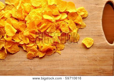 Cornflakes On Wood Cutboard