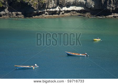fishing boats in the caribbean sea near soufriere, st lucia