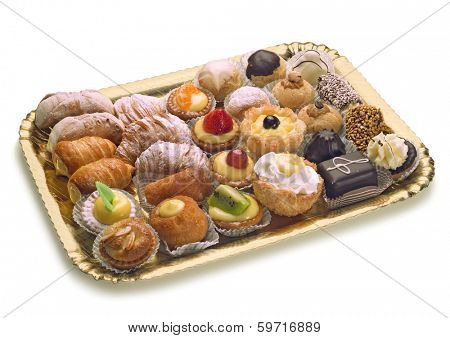 pastries on golden tray