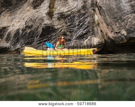 Young Woman Kayaking In Ang Thong National Marine Park, Thailand