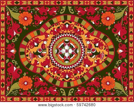 Russian traditional ornament with birds and flowers of Severodvinsk region