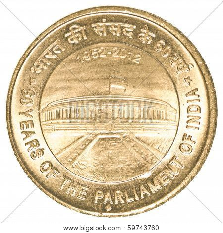 5 Indian Rupees Coin - 60 Years Of Parliament