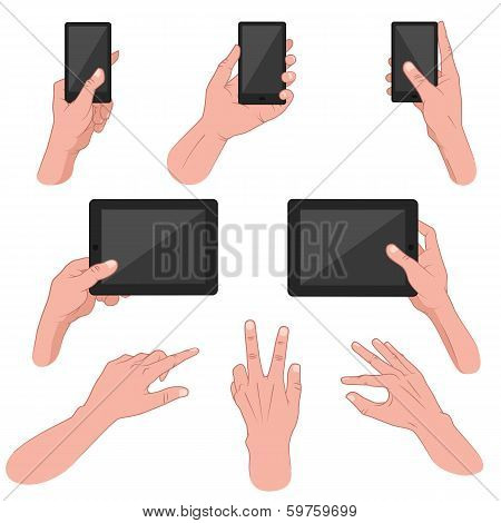 Set of hands using mobile devices