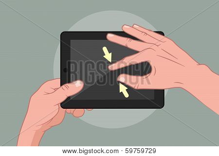 Vector illustration of man's hand using tablet