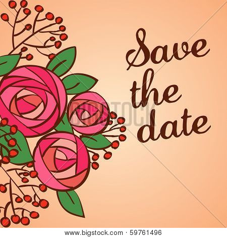 Invitation or wedding card with floral background