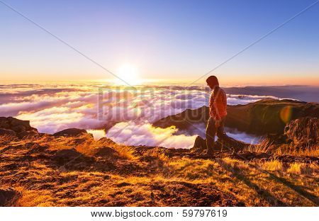 Pico Ruivo and Pico do Areeiro mountain peaks in  Madeira, Portugal