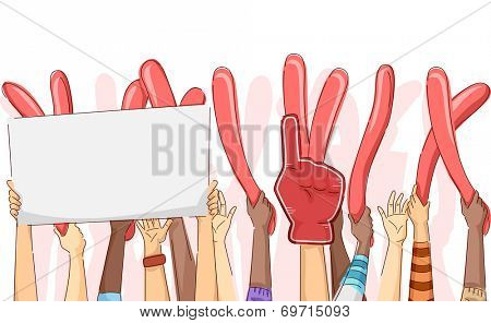 Cropped Illustration Featuring a Group of Party Goers With Their Hands Up
