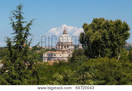St. Peter's Basilica At The Vatican With Sight Gianicolo Hill