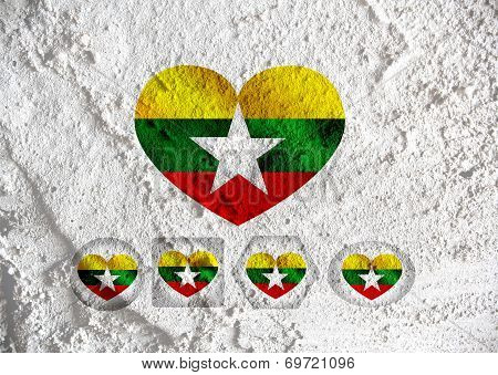 Union of Myanmar flag or Burma flag themes idea design on wall texture background