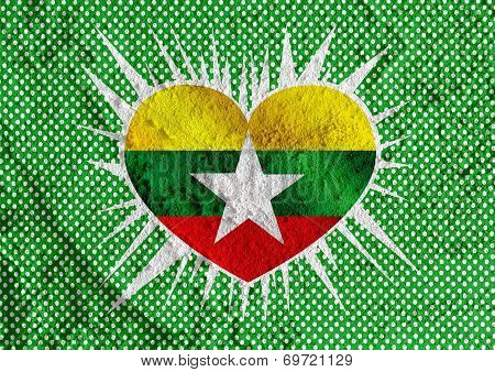 Union of Myanmar flag or Burma flag themes idea design on wall texture background