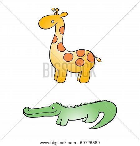 Cartoon Giraffe And A Crocodile