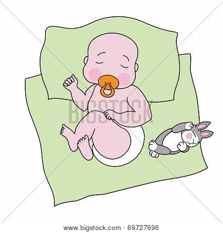 Sleeping Baby With A Toy Rabbit