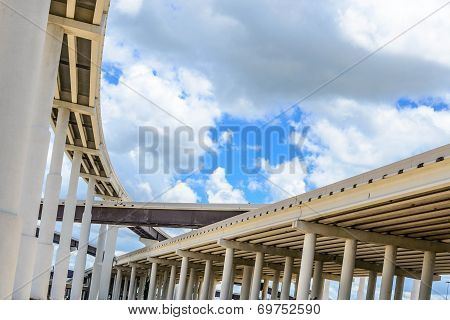 skyward view of an elevated highway system