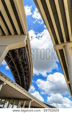 skyward view of an elevated highway system