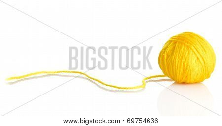 Yellow Wool Yarn Ball Isolated On White Background