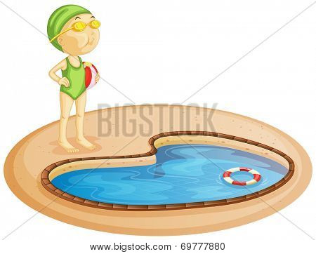 Illustration of a young girl in the pool on a white background