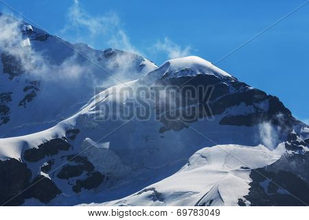 main Caucasian ridge at sunset.Tetnuld and Gestola peaks,Georgia