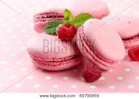 Gentle macaroons on table close-up