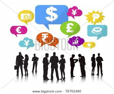 Silhouettes of Business People and Finance Concepts Vector