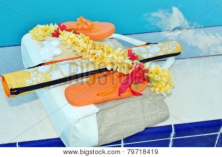 Flip flops and pool accessories