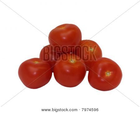 sechs Tomaten isolated on white background