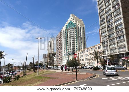Upper Marine Parade Lined With Hotels At Durban, South Africa