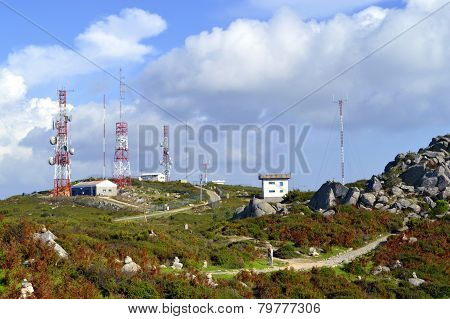 Telecommunication station on top of Folia the highest mountain in Algarve, Portugal