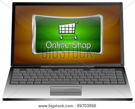 Laptop Computer with online Shop Button