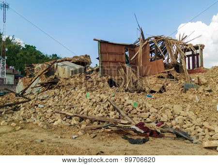 KOT DANDA, LALITPUR, NEPAL - MAY 2, 2015: Damaged houses after the 7.8 earthquake that hit Nepal on April 25, 2015.