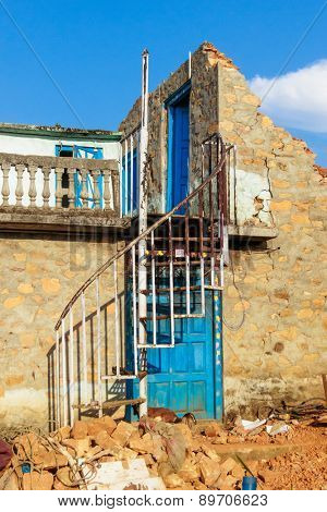 KOT DANDA, LALITPUR, NEPAL - MAY 2, 2015: Damaged house after the 7.8 earthquake that hit Nepal on April 25, 2015.