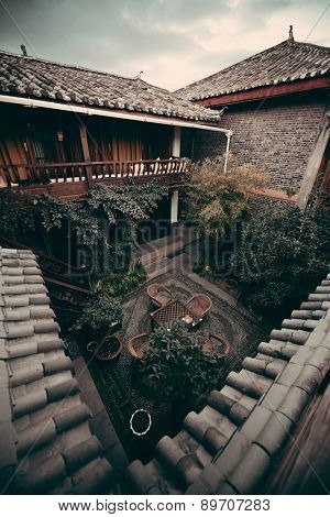 Old Naxi style courtyard in Lijiang, Yunnan, China.