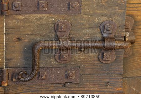 Rusty Lock With Deadbolt To Close The Door Of The Medieval Castle