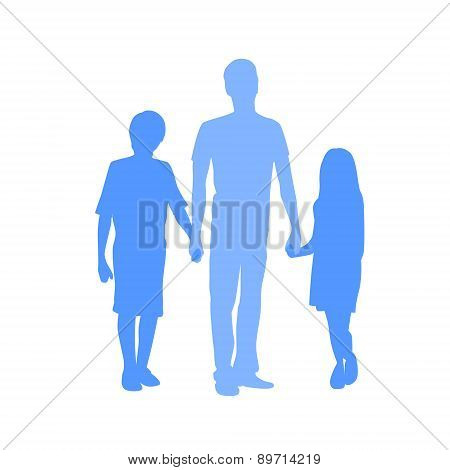 Family Silhouette Father with Two Kids Holding Hands