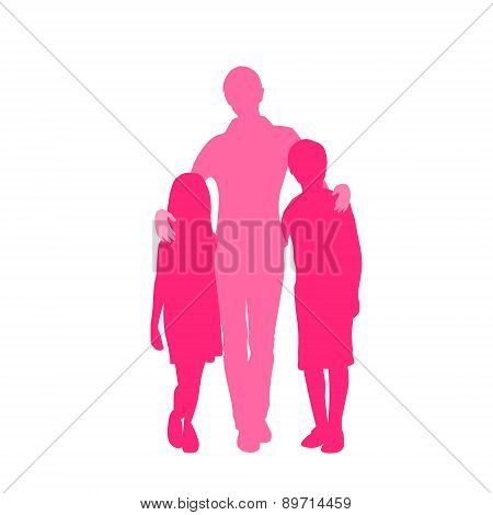 Family Silhouette Mother with Two Kids Holding Hands