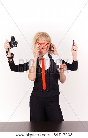 boss and two helpers, isolated on white, funny conception of team work