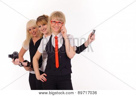 boss and two helpers, isolated on white, funny conception of team work