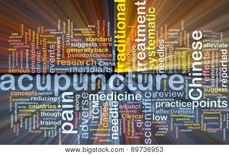 Background text pattern concept wordcloud illustration of acupuncture treatment glowing light