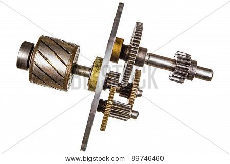 Gear Wheels Of Reducer Motor, Isolated On White Background
