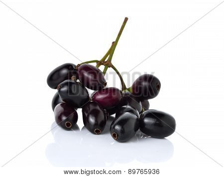 Jambolan Plum Or Java Plum With Stem On White Background