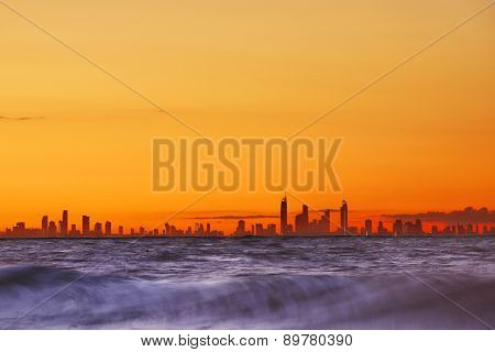View of the Gold Coast over the ocean