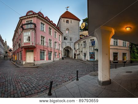 Tallinn Down Town And Tower Gate To The Upper Town, Tallinn, Estonia