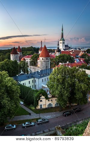Aerial View Of Tallinn Old Town From Toompea Hill In The Evening, Tallinn, Estonia