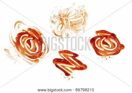 Ketchup Spill Stain Mucky White Background
