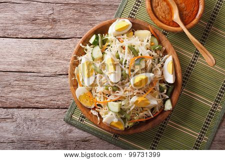 Gado Gado Salad With Peanut Sauce On The Table.horizontal Top View