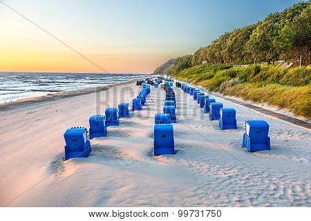 Beach Chairs In Morning Light At The Beach