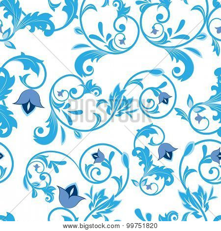 Seamless blue and white flowers pattern.