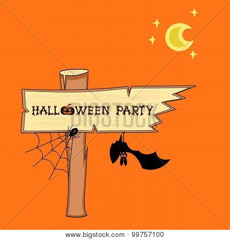 Vector bat and Halloween singpost on orange background