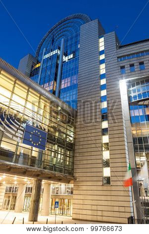 European Parliament Building In Brussels At Night