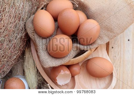 Soft-boiled Egg And Eggs On Wood Background