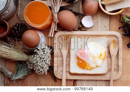 Soft-boiled Egg With Bread On Wood Background.